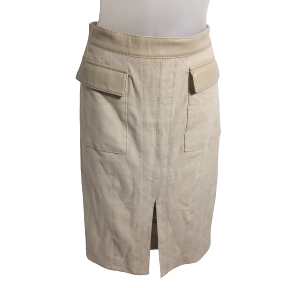 Mauve Women's Faux Suede High Waist Pencil Skirt Front Slit Flap Pocket Detail - Picture 3 of 9